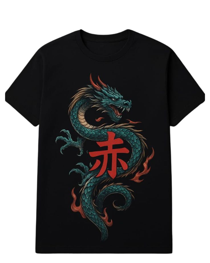 Round Neck Short sleeve T-shirt-Dragon-Variant 2